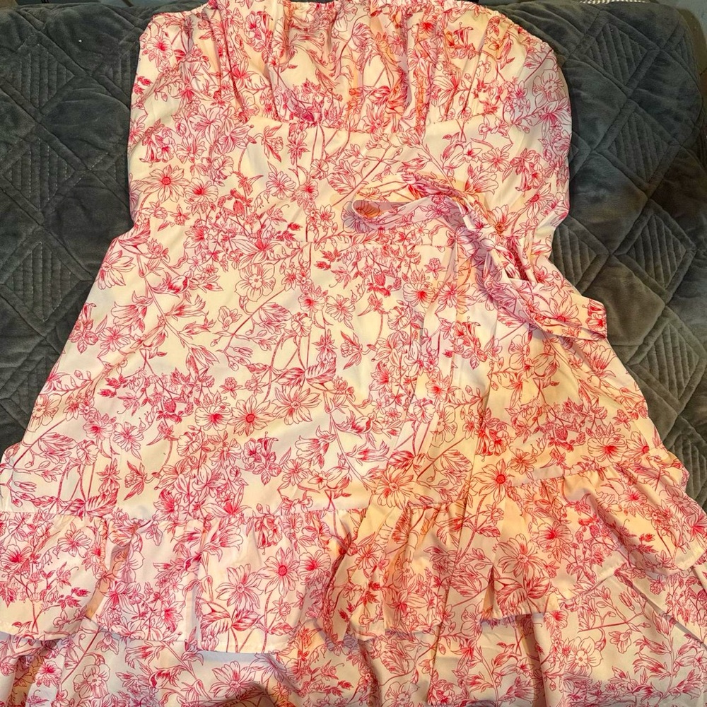 Brand New Floral Pink and White Wrap Neck Dress